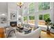 Bright living room with floor-to-ceiling windows, a fireplace, and stylish neutral-toned furniture at 130 Robin Rd, Marietta, GA 30067