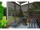 Private patio with modern chaise lounges, a side table, a wooden privacy fence, and greenery at 195 Arizona Ave # 179, Atlanta, GA 30307