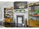 Cozy living room featuring a decorative fireplace, mounted TV, and stylish shelving at 1211 Mortimer Se Pl, Atlanta, GA 30317