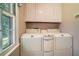 Laundry room featuring a washer, dryer, and white cabinets above at 3592 Midvale Cv, Tucker, GA 30084