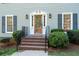 Close-up of the home's entrance, showcasing the wood door, brick steps, and decorative sidelights at 5143 Meadowlake Ln, Dunwoody, GA 30338