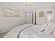 Bedroom featuring neutral walls, a bed with neutral bedding, and a decorative mirror at 4004 Charrwood Trce, Marietta, GA 30062