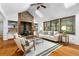 Cozy living room with hardwood floors, fireplace, skylights and comfortable seating at 1920 Jett Ridge Rd, Cumming, GA 30041