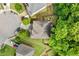 Top-down aerial view of a property highlighting the roof, landscaping, backyard, and surrounding neighborhood at 4779 Bogan Meadows Dr, Buford, GA 30519