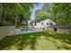 Expansive backyard featuring a pool, grassy area, and the home's exterior, ideal for outdoor living at 2858 Mornington Nw Dr, Atlanta, GA 30327