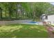 Backyard featuring a swimming pool, mature trees, and a well-maintained lawn area at 2858 Mornington Nw Dr, Atlanta, GA 30327