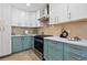 Stylish kitchen with white and blue cabinets, stainless steel appliances at 1643 Flintwood Se Dr, Atlanta, GA 30316