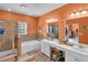 Bathroom with double sink vanity, separate shower, bathtub and tile accents at 506 Glen Ivy # 5, Marietta, GA 30062