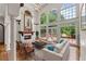 Bright living room featuring a cozy fireplace, large windows, and comfortable seating area at 11569 Finley St, Suwanee, GA 30024