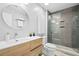 Contemporary bathroom featuring modern fixtures, floating vanity, and sleek glass shower at 1820 Hunters Moon Dr, Alpharetta, GA 30005