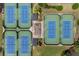 Aerial view of tennis courts, showcasing well-maintained green and blue courts, providing a great space for recreational activities at 1820 Hunters Moon Dr, Alpharetta, GA 30005