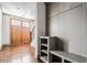 Inviting entryway features hardwood floors, a convenient coat rack, and a built-in shelving unit at 1435 Druid Manor, Atlanta, GA 30329