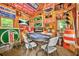 Fun garage room with walls covered in vintage auto memorabilia, game table, and car themed decorations at 3870 Windhurst Dr, Lilburn, GA 30047