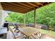 Outdoor patio with a dining table, chairs, grill, and view of lush green landscaping at 3924 Lorien Nw Way, Kennesaw, GA 30152