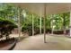 Spacious covered patio area for outdoor entertaining and relaxation surrounded by lush greenery and mature trees at 739 Dushea Nw Ct, Kennesaw, GA 30144