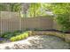 Stone patio with a raised stone border adjoins a wood fence with lush landscaping at 1064 Saint James Xing, Brookhaven, GA 30319