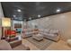 Finished basement with a large sectional sofa, modern lighting, and stylish decor at 4053 Five Oaks Ct, Powder Springs, GA 30127