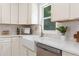 Charming kitchen featuring bright white cabinets, modern countertops, stainless appliances, and farm style sink at 1980 Oakdale Se Ct, Smyrna, GA 30082