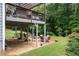 Outdoor patio area with stone pavers, seating area, lush lawn, and wooded views beyond at 3480 Arbroath Dr, Douglasville, GA 30135