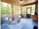 Relaxing screened-in porch with wicker furniture and a view of the serene, wooded backyard at 3943 Ridge Grove Way, Suwanee, GA 30024