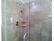 Close up of an elegant shower with built in shelving, glass door and modern shower head at 3943 Ridge Grove Way, Suwanee, GA 30024