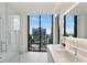 Bright bathroom showcasing city views from the shower at 3107 Peachtree Ne Rd # 1005, Atlanta, GA 30305