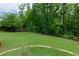 Expansive backyard with a well-maintained lawn and privacy-providing perimeter of mature trees at 225 Sundance Dr, Woodstock, GA 30188