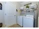Organized laundry room with modern washer and dryer, shelving, and ample storage at 225 Sundance Dr, Woodstock, GA 30188
