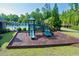 Community playground with slides, green grass and views of the swimming pool in the background at 225 Sundance Dr, Woodstock, GA 30188