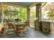 Spacious front porch with stone columns, a glass table, and wicker chairs, ideal for outdoor dining and relaxation at 1290 Mclendon Ne Ave, Atlanta, GA 30307