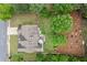 Aerial view of a home with a patio, garden, trees, and well-kept landscaping, offering a peaceful retreat at 214 Crestmont Way, Canton, GA 30114