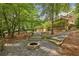 Beautifully landscaped backyard with a stone fire pit and lush greenery, perfect for outdoor enjoyment at 95 Brandon Ridge Dr, Atlanta, GA 30328