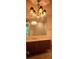Bathroom featuring a modern vanity, bright lighting with a decorative chandelier, and tiled shower reflected in the mirror at 867 Peachtree Ne St # 202, Atlanta, GA 30308