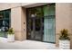 Elegant building entrance with glass doors and decorative planters creating a welcoming ambiance at 867 Peachtree Ne St # 202, Atlanta, GA 30308