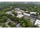 Aerial view displays a neighborhood with lush trees, mixed-use buildings, and a busy commercial area at 622 Seminole Ne Ave, Atlanta, GA 30307