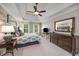 Spacious main bedroom with tray ceilings, plush carpet, and dresser at 2425 Hamptons Psge, Alpharetta, GA 30005