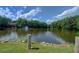 Scenic view of a calm pond surrounded by greenery, featuring a charming water fountain at 24 Dunwoody Springs Dr, Atlanta, GA 30328
