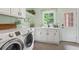 Well-lit laundry room featuring a modern washer and dryer, sink, and storage space at 680 Parkside Trl, Marietta, GA 30064