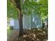 Side view of blue siding home with mature shade tree and green foliage in the yard at 4 Kelso At Peyton Sw Dr, Atlanta, GA 30311
