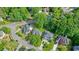 Aerial view of a well-planned residential neighborhood with lush greenery and neatly arranged homes at 510 Morning Mist Ct, Alpharetta, GA 30022
