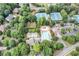Overhead view of community pool, tennis courts, and clubhouse surrounded by mature trees at 3860 Overlake Dr, Cumming, GA 30041