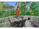 Cozy back deck with patio furniture perfect for outdoor dining and relaxation in a wooded setting at 7049 Bennington Ln, Cumming, GA 30041