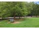 Lush green space with mature trees and benches, inviting relaxation and community enjoyment at 1672 Dekalb Ne Ave # 2, Atlanta, GA 30307