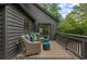 A cozy outdoor deck featuring comfortable seating and a striped rug, creating a relaxing retreat at 270 Shady Marsh Trl, Roswell, GA 30075