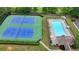 Overhead shot of community pool and tennis courts, great for neighborhood recreation and leisure at 3668 Burel Mill Dr, Buford, GA 30519
