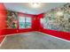 Bright bedroom featuring custom comic book wallpaper and carpet at 7074 Springgrove Ct, Austell, GA 30168