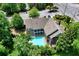 Aerial view of the home highlighting a refreshing pool and a manicured backyard at 1203 Glenridge Ne Pl, Atlanta, GA 30342