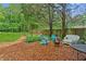 Backyard seating area with fire pit and mature trees at 1275 Fontainebleau Ct, Lawrenceville, GA 30043