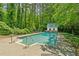 Large backyard pool surrounded by lush greenery, offering a private oasis at 1275 Fontainebleau Ct, Lawrenceville, GA 30043