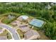 Aerial view of the neighborhood's amenities including a pool, tennis court, playground and parking at 333 Gardens Of Harmony Dr, Canton, GA 30115